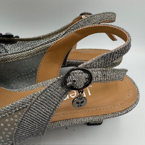 J. Renee Strovanni Slingback Pump Pewter Beaded Rhinestone, Lacy Mesh Silver 7W - Picture 4 of 8